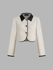 Tweed Collar Contrasting Binding Knotted Pocket Top