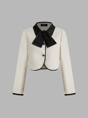Tweed Collar Contrasting Binding Knotted Pocket Top