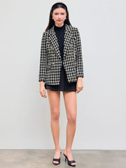 Tweed Collar Check Pocket Button Blazer