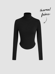 Thermal Cotton-blend High Neck Thumb Hole Solid Long Sleeve Tee