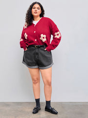 Pocket Denim Shorts With Belt Curve & Plus