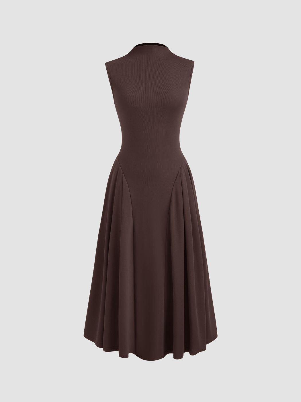 High Neck Solid Ruffle Midi Dress