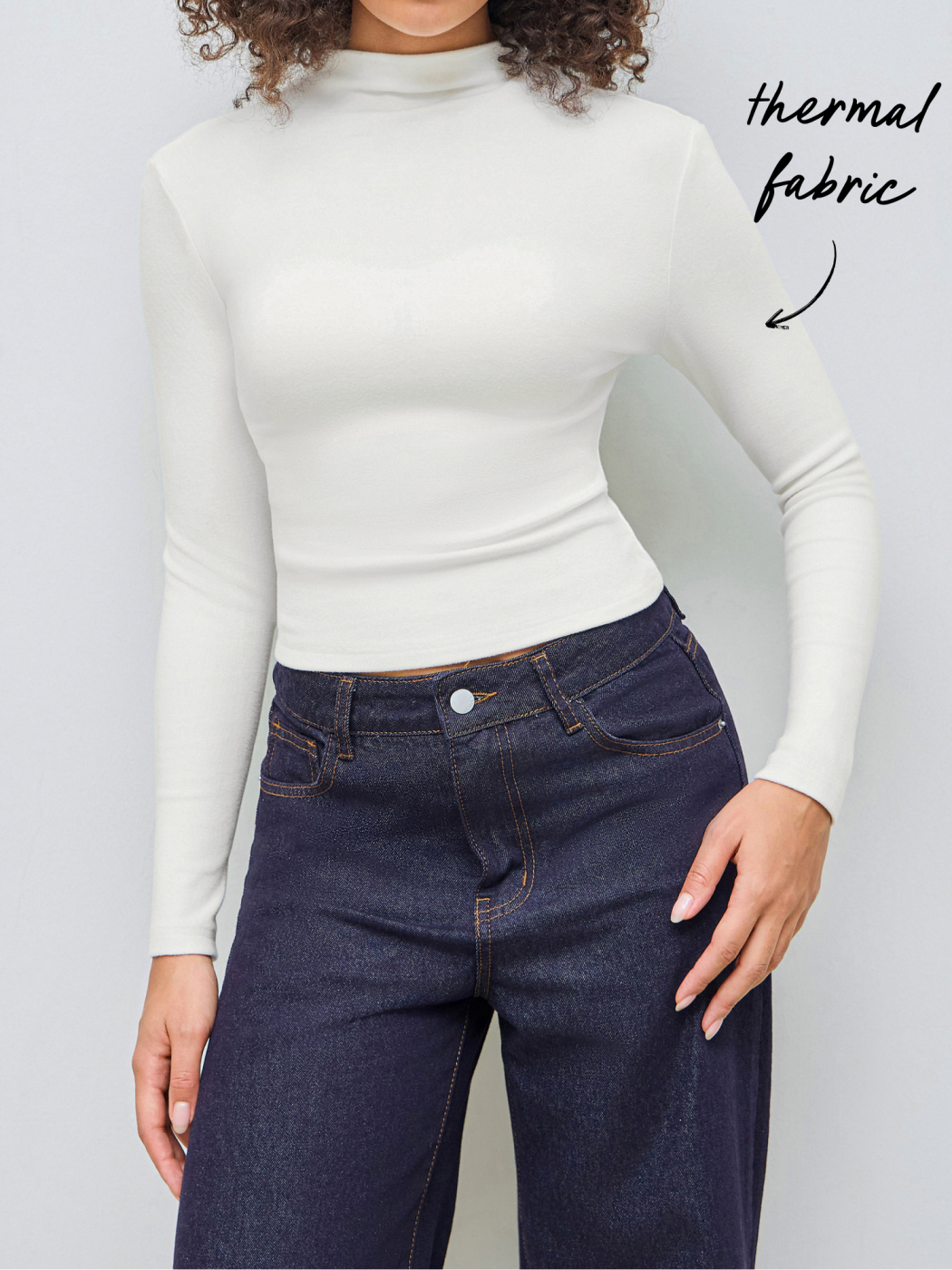Thermal Cotton-blend Stand Collar Solid Long Sleeve Tee