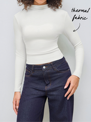 Thermal Cotton-blend Stand Collar Solid Long Sleeve Tee