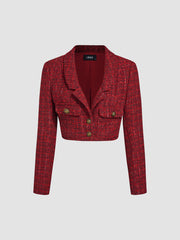 Tweed Notched Collar Crop Top
