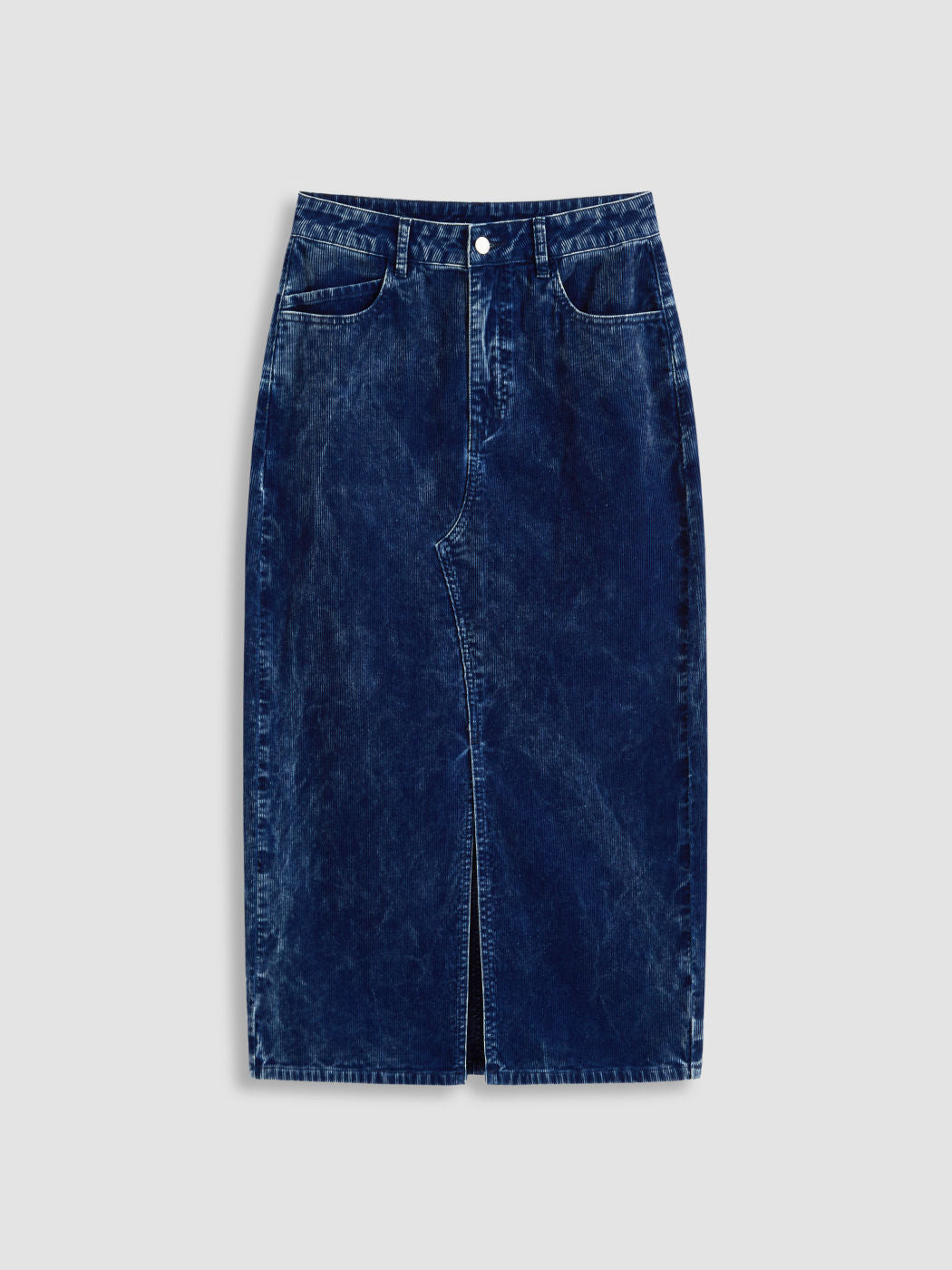 Washed Corduroy Low Rise Split Midi Skirt