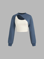 Terry Round Neck Vest & Crop Sweatshirt