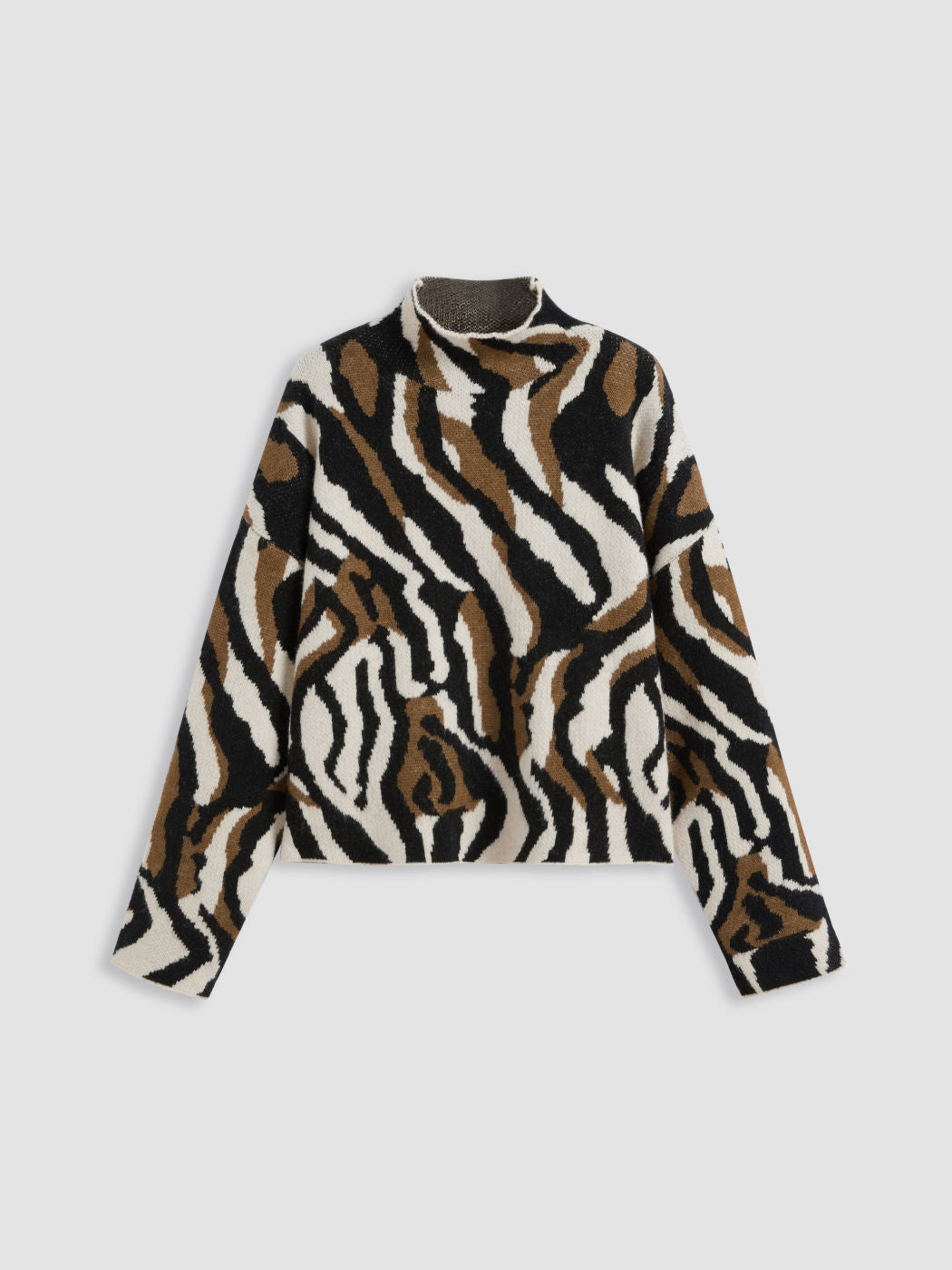 Knit Stand Collar Zebra Stripe Print Oversized Top