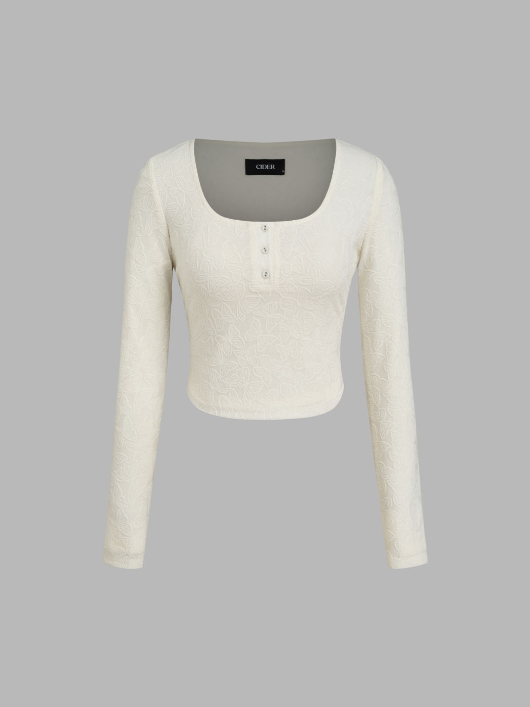 Butterfly Texture Cropped Long Sleeve Top
