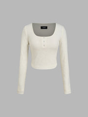 Butterfly Texture Cropped Long Sleeve Top