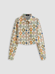 Cotton Abstract Graphic Cropped Oversized Shirt