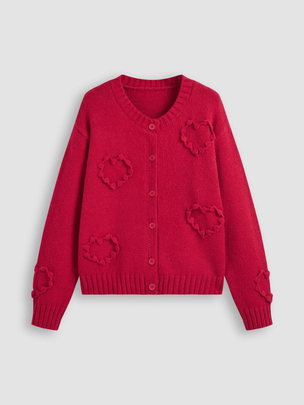 Knit Round Neckline Heart Cardigan