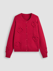 Knit Round Neckline Heart Cardigan