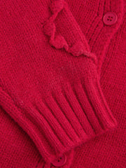 Knit Round Neckline Heart Cardigan