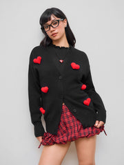 Knit V-neck 3D Heart Oversized Cardigan