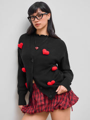 Knit V-neck 3D Heart Oversized Cardigan