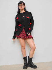 Knit V-neck 3D Heart Oversized Cardigan