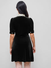 Velvet V-neck Polka Dot Knotted Mini Dress