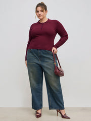 Knit Polo Solid Button Long Sleeve Top Curve & Plus