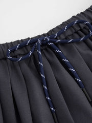 Mid Rise Drawstring Pleated Mini Skirt