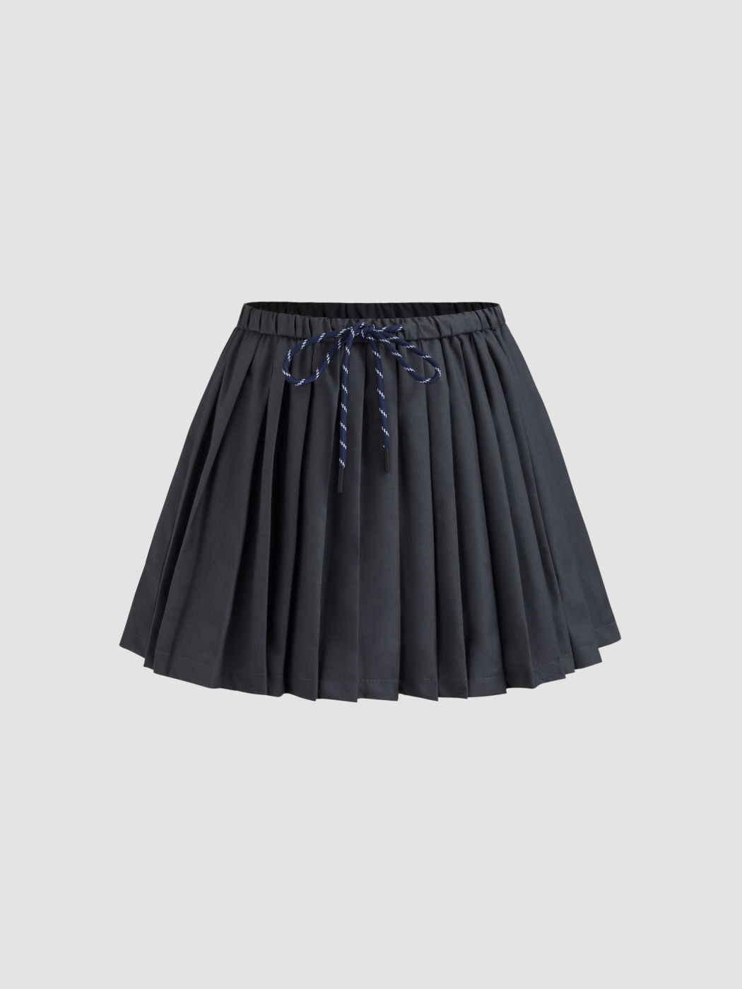Mid Rise Drawstring Pleated Mini Skirt