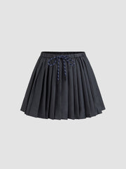 Mid Rise Drawstring Pleated Mini Skirt