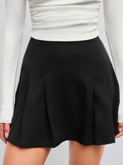Solid Mid Waist Pleated Mini Skirt