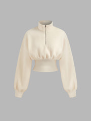 Fleece Zip Through Cropped Sweatshirt