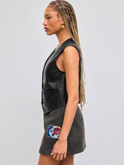 Faux Leather V-neck Cropped Jacket Vest