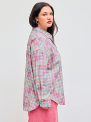 100% Cotton Collar Check Blouse Curve & Plus