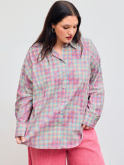 100% Cotton Collar Check Blouse Curve & Plus