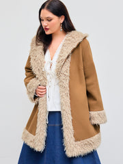 Faux Shearling Collar Solid Jacket Curve & Plus