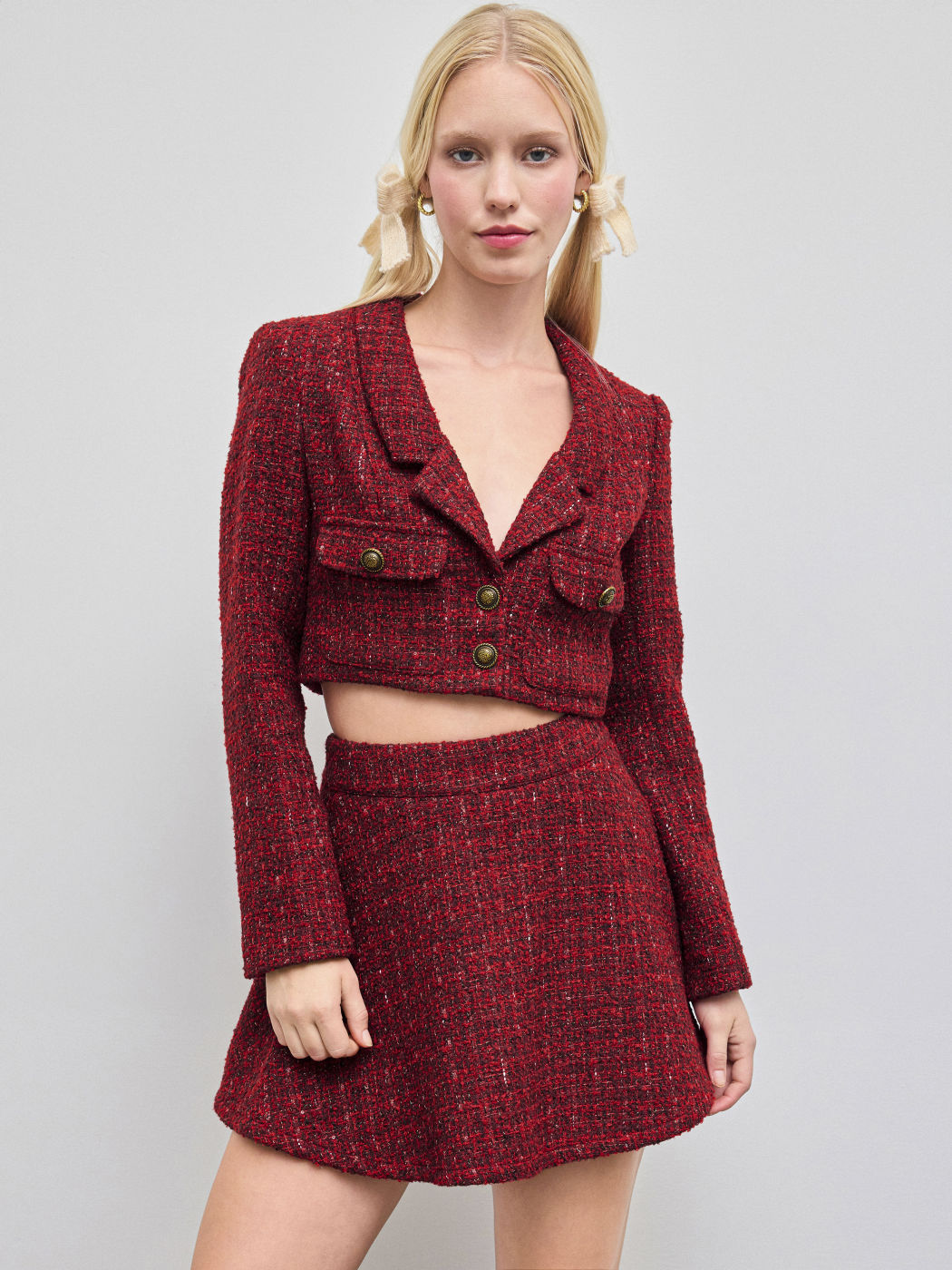 Tweed Notched Collar Crop Top