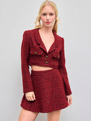 Tweed Notched Collar Crop Top
