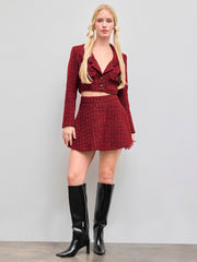 Tweed Notched Collar Crop Top