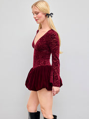 Lace V-neck Floral Bubble Hem Mini Dress