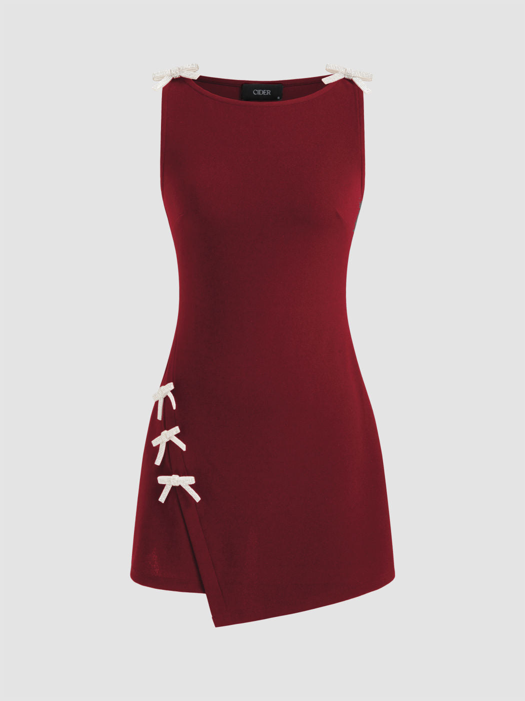 Boat Neckline Solid Bowknot Wrap Mini Dress