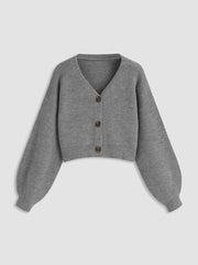 Knit V-neck Solid Button Crop Cardigan & Corduroy Mid Rise Pleated Mini Skirt