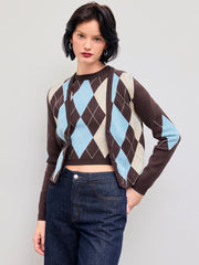 Knit Argyle Pattern Vest & Cardigan Two Piece Set