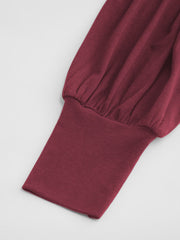 High Neck Solid Ruched Long Sleeve Top