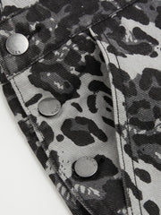 Denim Leopard Button Pocket Wide Leg Jumpsuit Curve & Plus