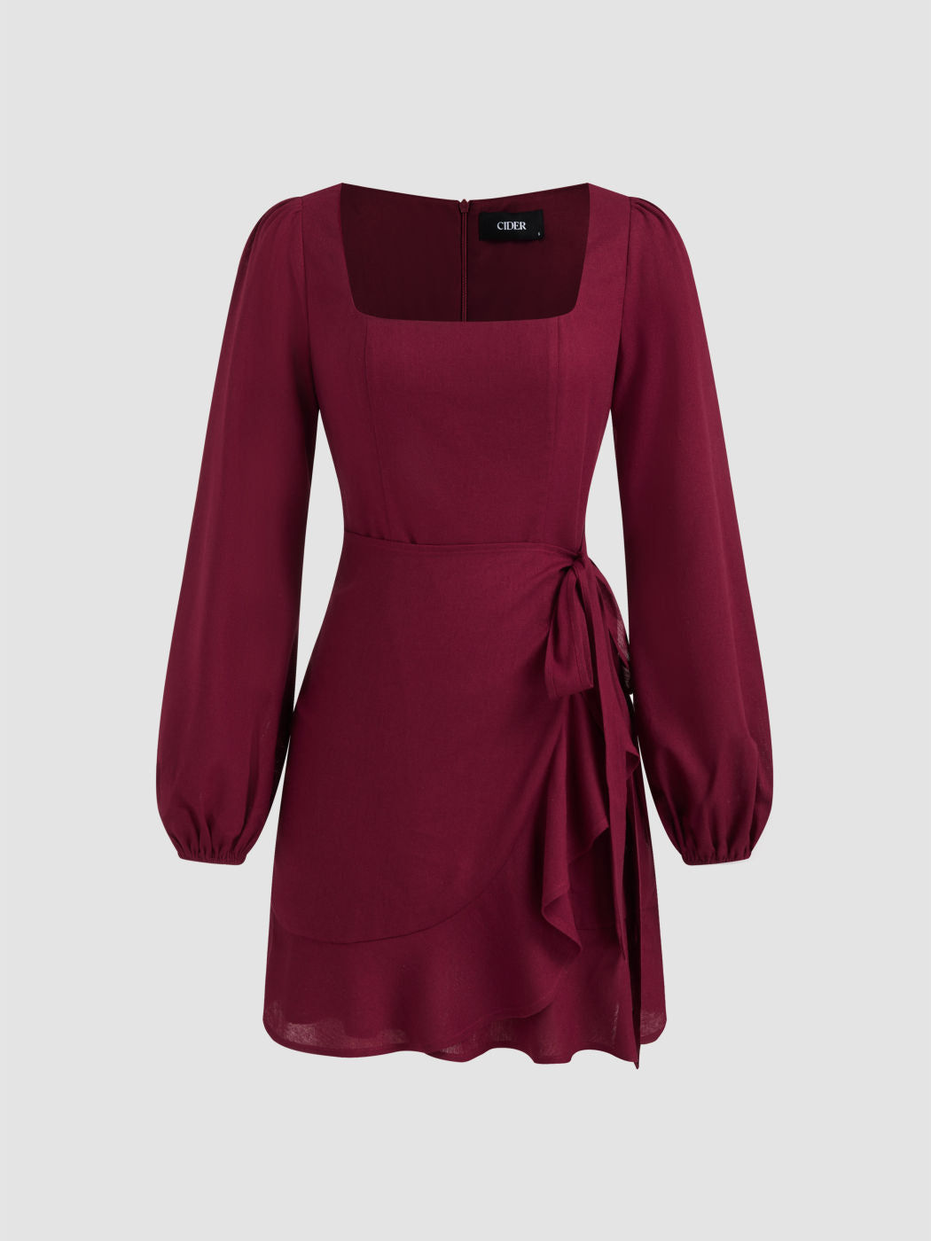 Linen-blend Square Neck Knotted Wrap Mini Dress