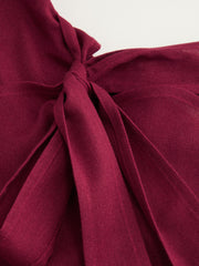Linen-blend Square Neck Knotted Wrap Mini Dress