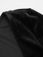Velvet Square Neck Long Sleeve Contrasting Lace Ruffle Bowknot Mini Dress