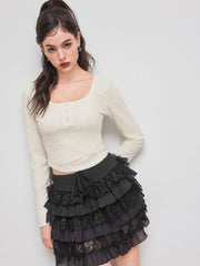 Butterfly Texture Cropped Long Sleeve Top