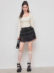 Butterfly Texture Cropped Long Sleeve Top