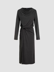 Cowl Neck Twist Split Maxi Dress