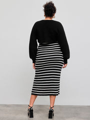 Knit Sweetheart Striped Split Maxi Dress & Long Sleeve Shrug Set Curve & Plus
