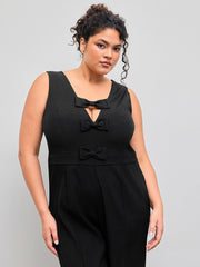 V-neck Bowknot Wide Leg Jumpsuit Curve & Plus
