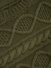 Cable Knit Round Neck Cut Out Knotted Sweater
